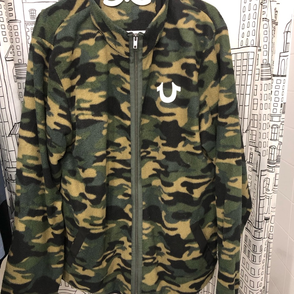 True Religion Green Camouflage Fleece Jacket